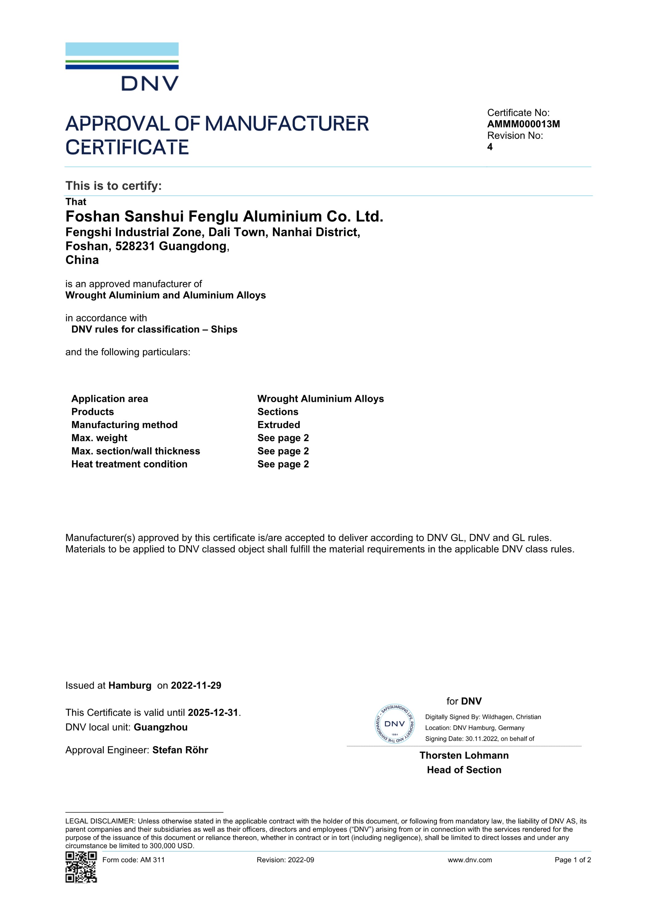 Norway Classification Society (DNV) Certification